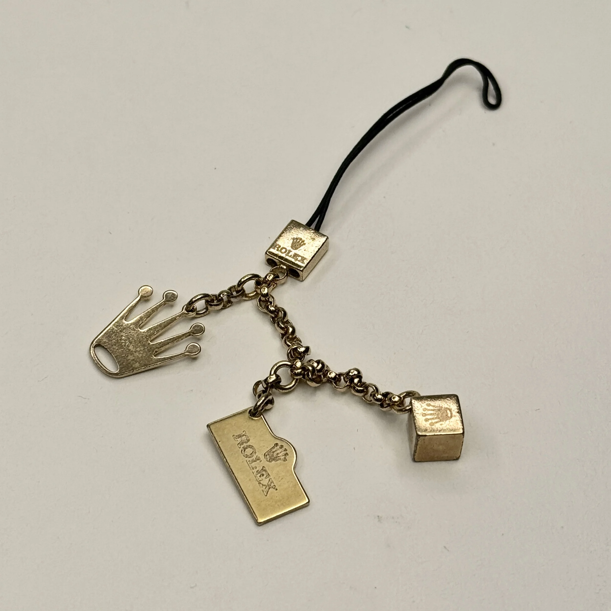 Rolex Stainless Steel Keychain with Crown Logo & Leather Strap